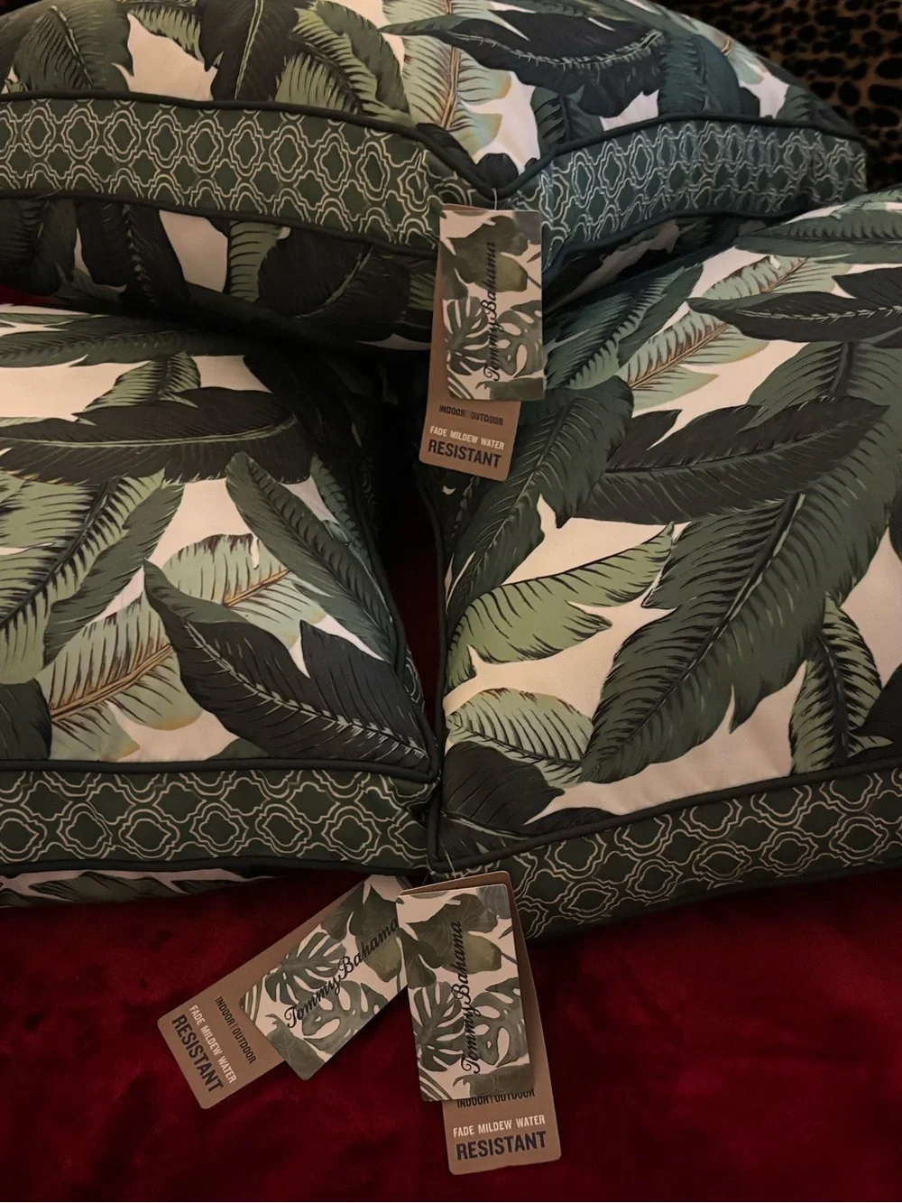 Tommy Bahama Green and White Palm Leaf Decorative Accent Pillows
